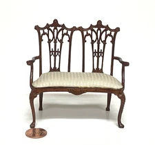 BESPAQ DOLLHOUSE MINIATURE WASHINGTON TRUE SETTEE W/ NEW WALNUT FINISH 3782 NWN