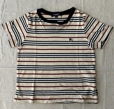 Vintage Burberry London Shirt Youth 110cm 5Y Beige Nova Stripe Short Sleeve Kids