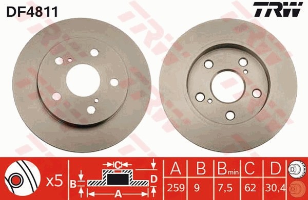 2X TRW Bremsscheibe DF4811 FüR Toyota Corolla Auris NRE150 Dual Vvti NRE180_ VVT-image