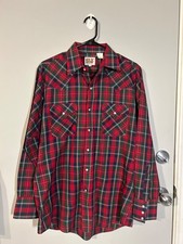 ELY Cattleman Plaid Western Pearl Snap Shirt Red Green Medium