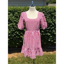 NEW LOFT Red Gingham Tie Back Puff Sleeve Cottagecore Picnic Dress Outdoor Farm