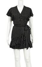 Sass & Bide Wrap Dress Black Gold Stripe Mini Frill Party Size 6 Evening