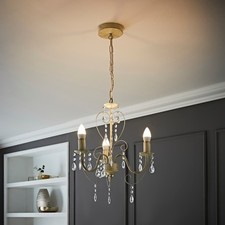 Vintage Distressed Ceiling Light Fitting White 3 Way Chandelier LED Light Bulbs