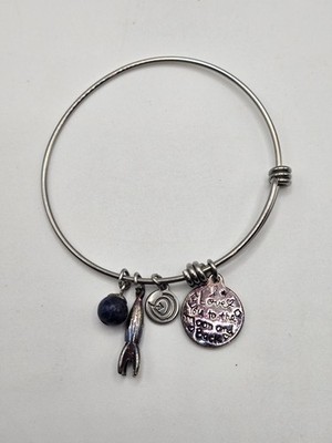 ''I Love You to the Moon and Back'' Expandable Bangle Bracelet Silver Tone Charms