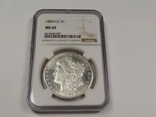 1884 CC NGC MS 62 MORGAN DOLLAR COIN BLAST WHITE