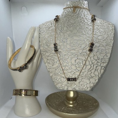 Kate Spade New York Gold Tone Multicolor Rhinestone Necklace Bangle Set