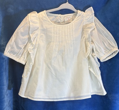 J Crew Crewcuts Girl's Ruffle Blouse Shirt Top Pintuck Cream Cotton XS 4-5 EUC