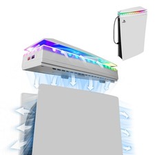 Raryars Console Cooling Fan with Dust Cover Colorful LED Light for PS5 White