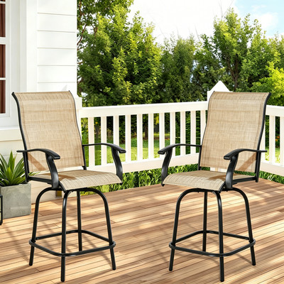 Outdoor Swivel Bar Stools Set of 2, Tall Metal Patio Bistro Chair with Armrest