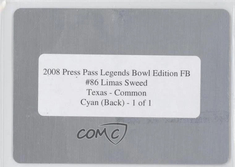2008 Legends Bowl Edition Printing Plate Cyan Back 1/1 Limas Sweed Rookie RC 0c3 - Image 2 of 3