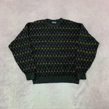 Vintage abstract knitted jumper Patterned Grandad chunky knit sweater Men's XL