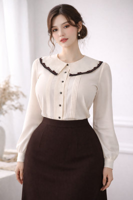 Bechamel Cotton Shirt Peter Pan Collar Blouse Size 16 Antique White Long Sleeve