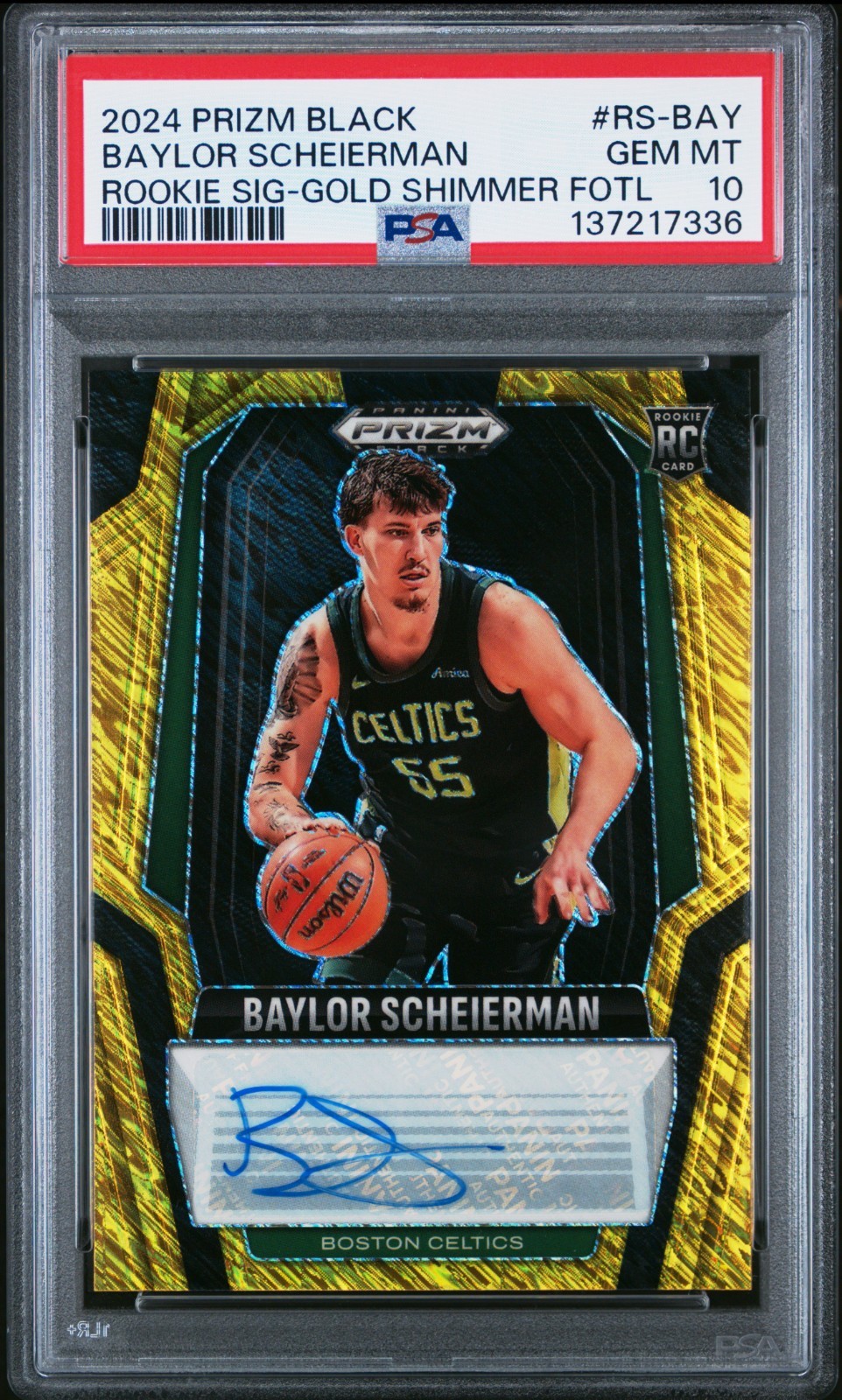 Baylor Scheierman 2024 Prizm Black Gold Shimmer FOTL Auto Rookie #01/10 PSA 10