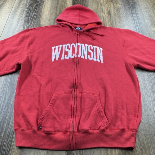 Vintage Wisconsin Badgers Sweatshirt Mens XXL Red Spellout Team Zip Up Sweater K - Picture 3 of 11