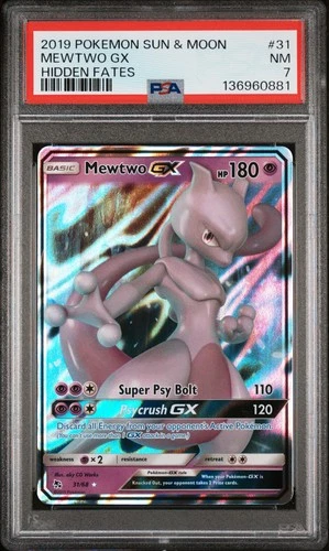2019 POKEMON SUN & MOON HIDDEN FATES #31 MEWTWO GX PSA 7