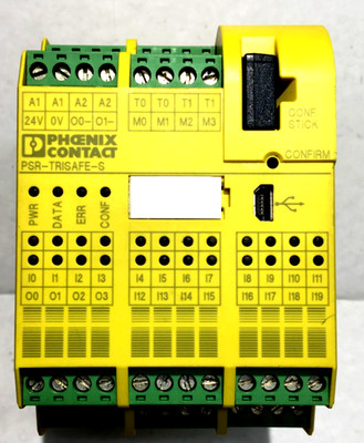 PHOENIX CONTACT PSR-SCP-24dc/ts/sSAFETY RELAY USED W/DIN MOUNT CON MINOR SCRATCH