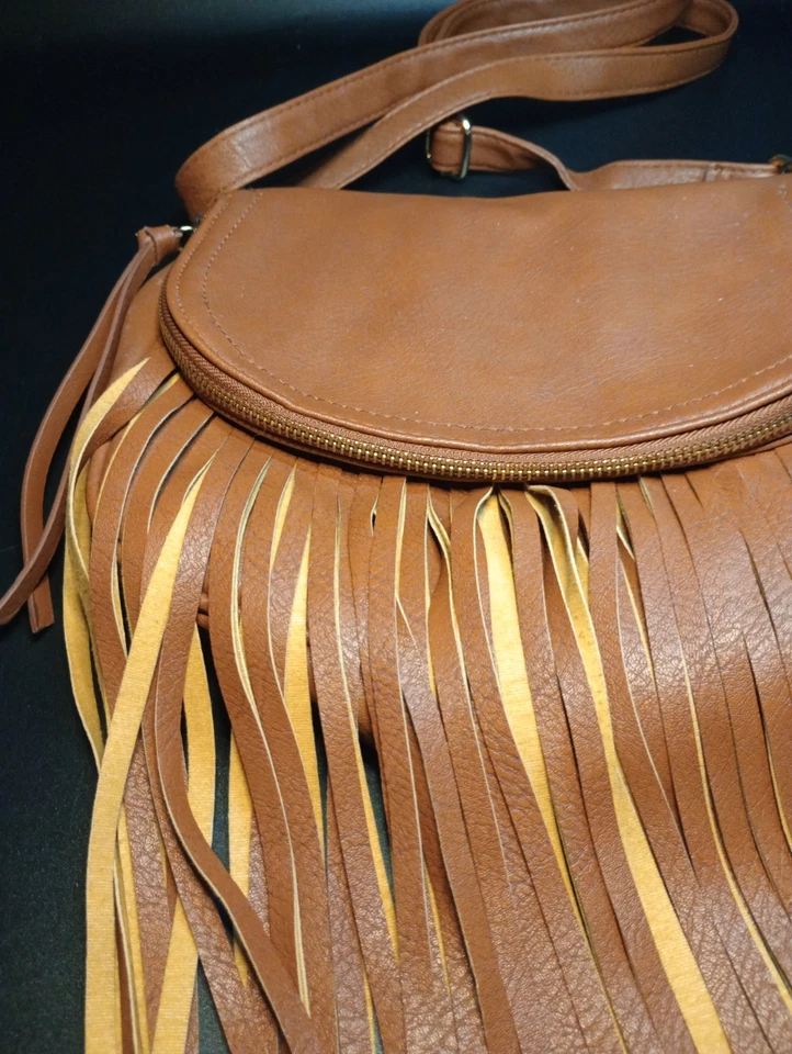 Brown Faux Leather Fringe Purse Crossbody Cato Brand Boho Festival Western - Image 2 of 4