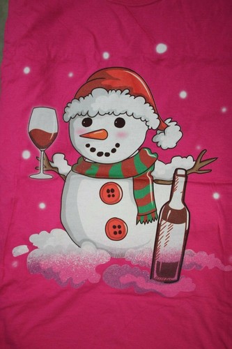 Schneemann trinkt Wein T-Shirt klein, rosa - Bild 2 von 5