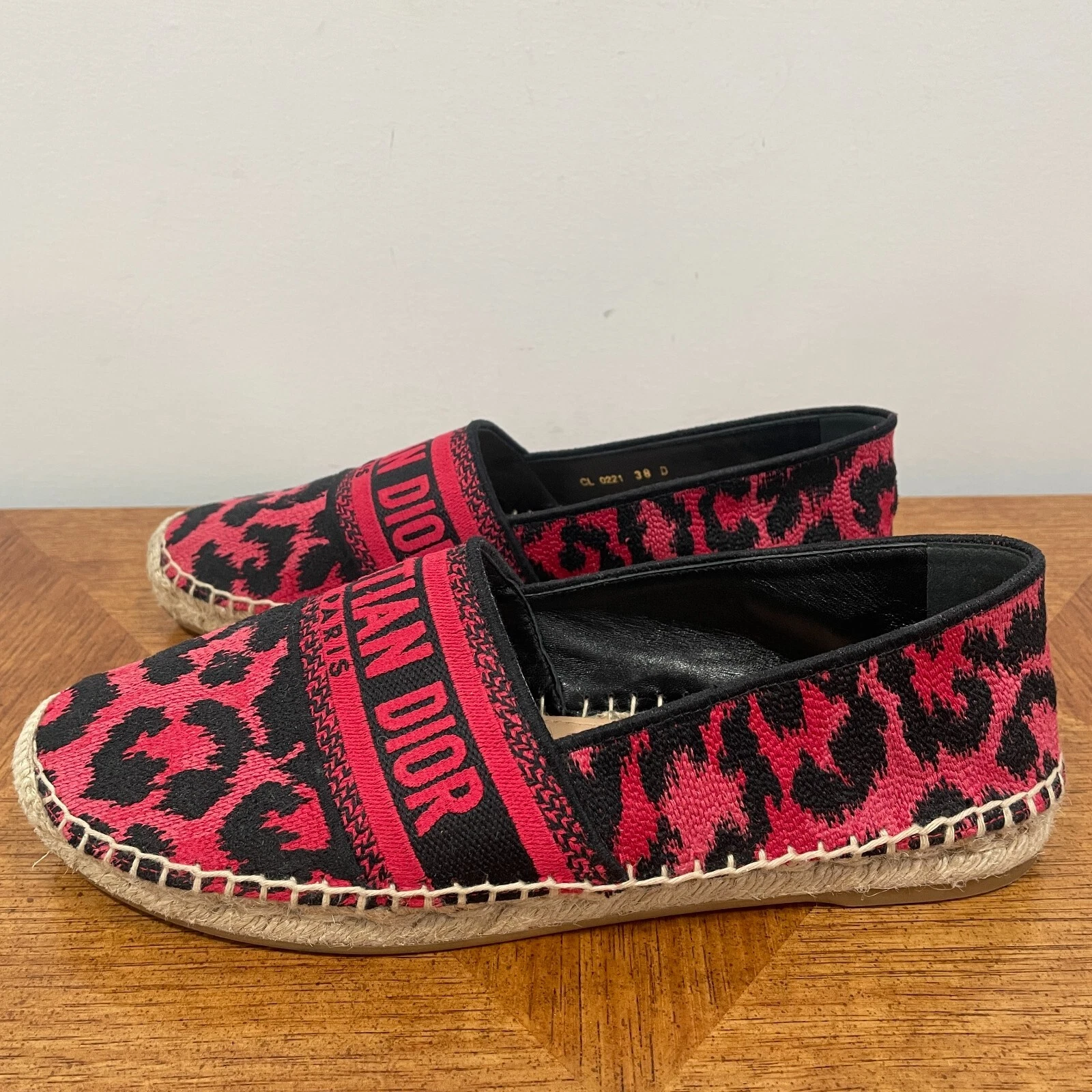 Espadrille femme Dior Granville 38D framboise imprimé léopard coton brodé