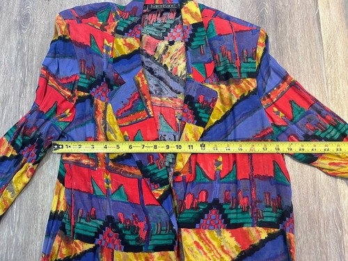 90’s Karen Kane Brightly Colored Abstract Blazer 100% Rayon Size S - Bild 3 von 11