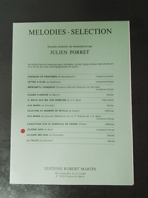 PARTITION - JS BACH / PORRET - CELEBRE ARIA pour cornet bugle trompette & piano