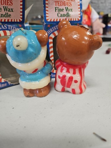 Vintage Christmas Teddies Fine Wax Bear Candle 3" Christmas Lot Of 2 NOB - Picture 6 of 8
