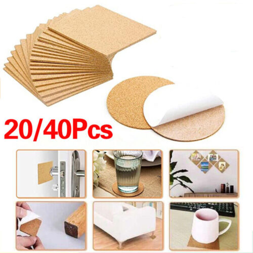 20pc/40pcs Adhesive Self-adhesive Cork Backing Sheets For Crafts Coasters Tiles - Picture 1 of 14