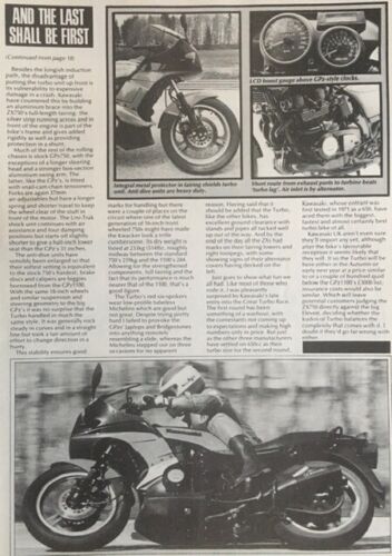KAWASAKI ZX750 TURBO - ORIGINAL 1983 ROAD TEST COVERING 3 PAGES - Picture 3 of 4