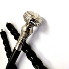 Antique Walking Cane Wooden Walking Stick Silver Brass Head Handle Knob Gift