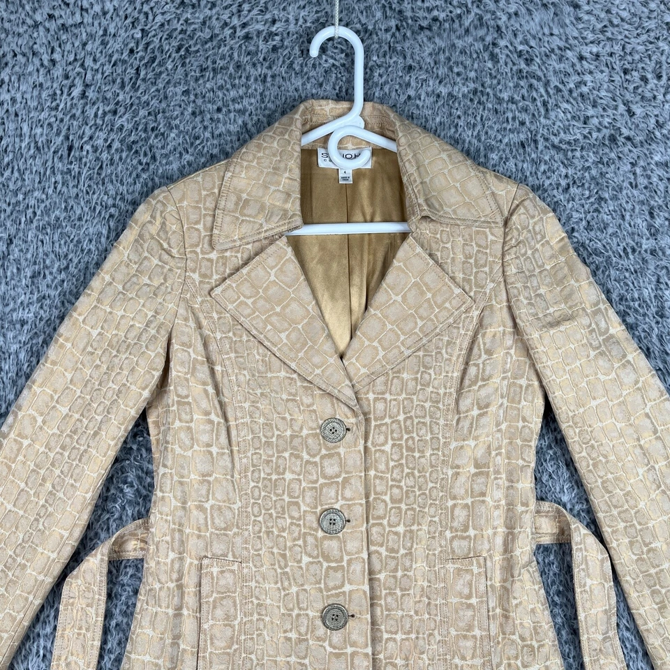 Gabardina St. John Mujer 4 Oro Crema Patrón Cocodrilo Seda Satinado Forrada Foto 2 de 4