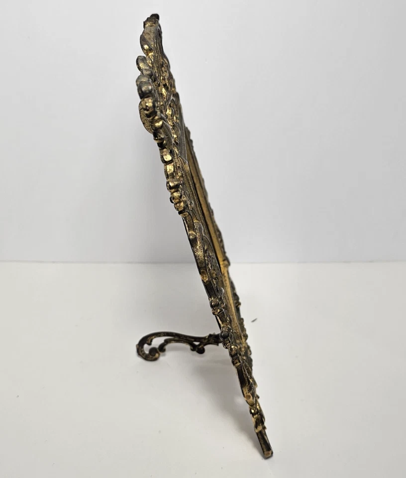 Antique Cast Iron Brass Art Nouveau Large Frame 4x6 Photo Embossed Markings - Image 2 of 4