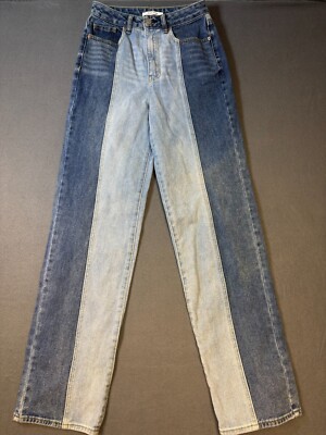 Pacsun 90's Boyfriend Denim Baggy Jeans Sz 26 High Rise Blue Two Tone Patchwork