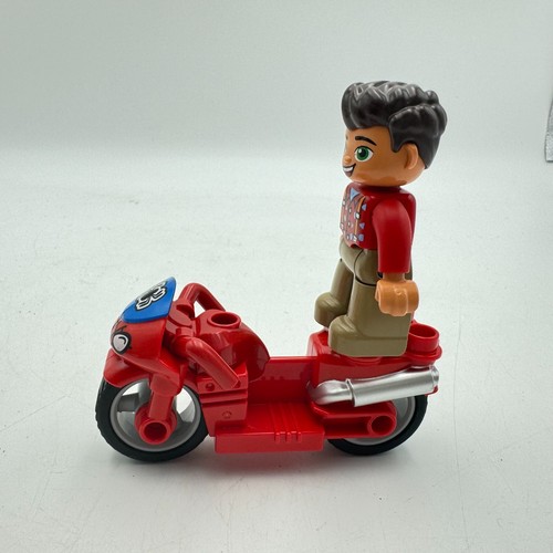 Lot Of 2 Lego Duplo Motorcycle ATV Bike & Figure Caucasian Male Brown Hair Red - Picture 3 of 5