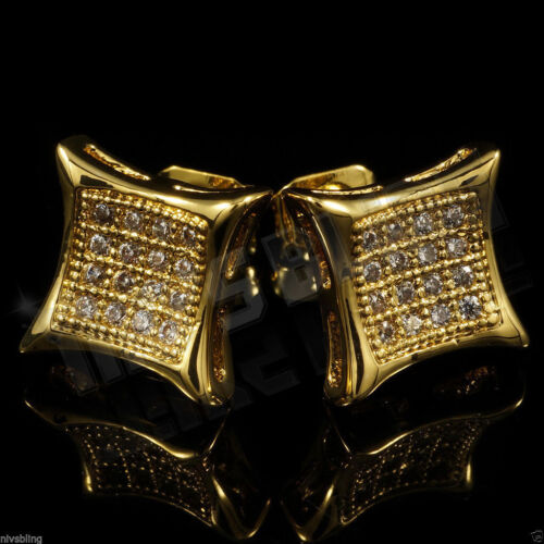 18k Gold Plated Lab CZ Stud Kite Square ICED Hip Hop Mens Earrings