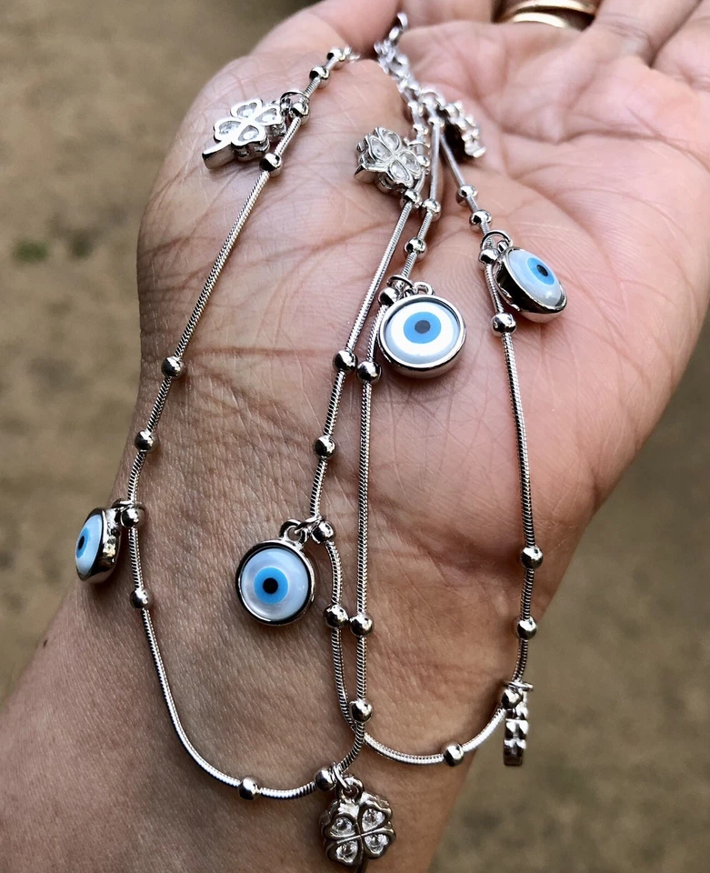 2 Piezas Tobillera de Plata 925 Protección contra Mal de Ojo, Amuleto Nazariya Madreperla #5 Foto 3 de 4