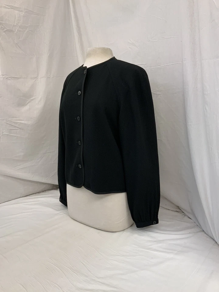 Jaeger Blazer Jacket Sz 12 Black 100% Wool 4-Button Made In UK YGI Y1-805 - Image 4 of 4