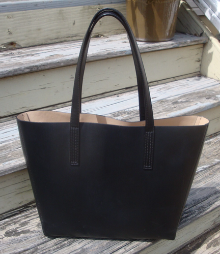 J CREW Black Leather Tote Large Satchel Hobo Handbag Biker Boho Beach Shopper - Picture 4 of 12