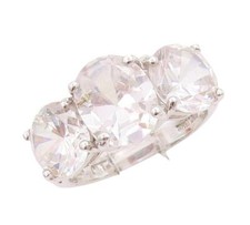 925 Sterling Silver Vintage Ring Oval Main Stone Round Cut CZ Sz 7 RG28364