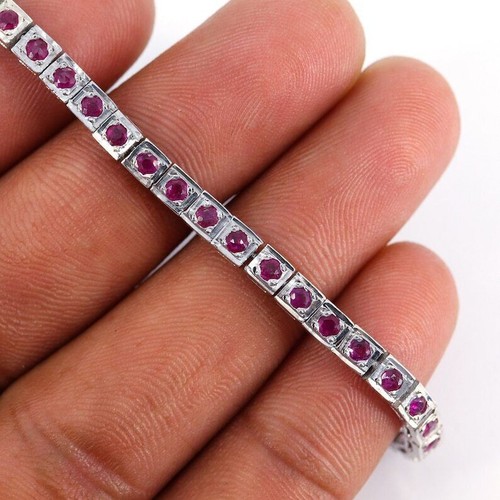 Natural Ruby Gemstone 925 Sterling Silver Tennis Bracelets Birthday Gift k744 - Picture 3 of 4