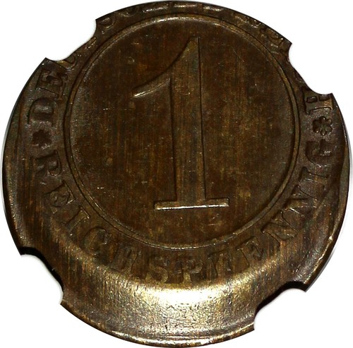 Germany - Weimar 1924 D 1 Reichspfennig NGC MINT ERROR MS62 BN KM# 37 (036) - Picture 4 of 4