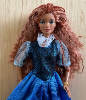 Redhead wavy, braids  Disney Barbie hybrid, straight leg body, blue peasant dres