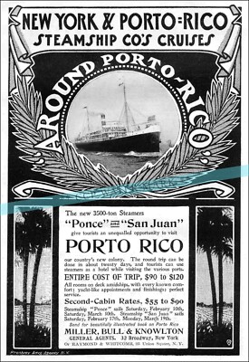 Porto Rico Steamship Line 1900 Vintage Poster Print Retro Ocean Liner Travel Art