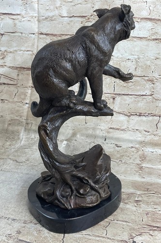 Cougar panthère jaguar chat collectionneur bronze marbre base haute qualité livre statue art décoration