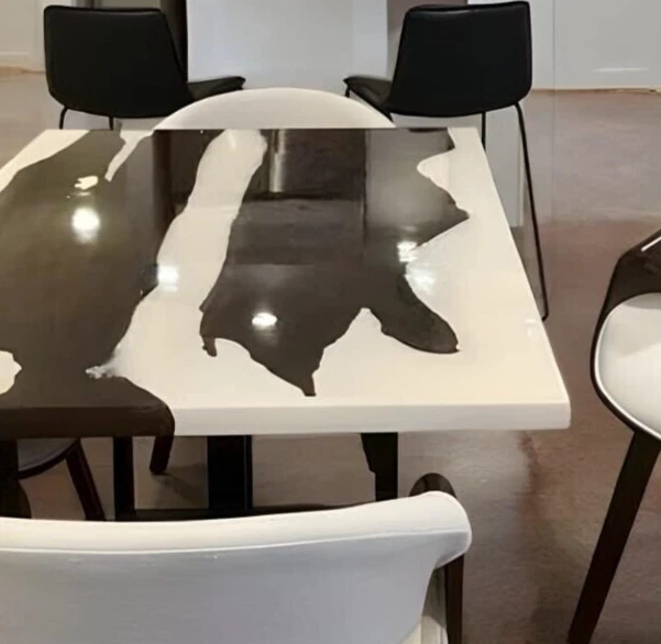 Black Walnut and White Epoxy Resin Luxury Table Top | Custom Handmade Dining Tab - Image 4 of 4