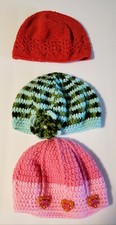 Crochet Hat Lot Of 3 Handmade Kids Beanie Hats