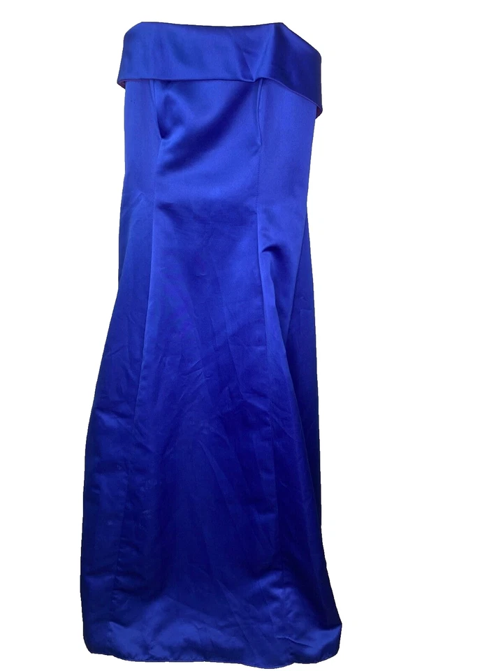 Urban Girl Nites Gown Size 13/14 Long Blue Strapless Shiny Satin Net Underskirt - Image 3 of 4