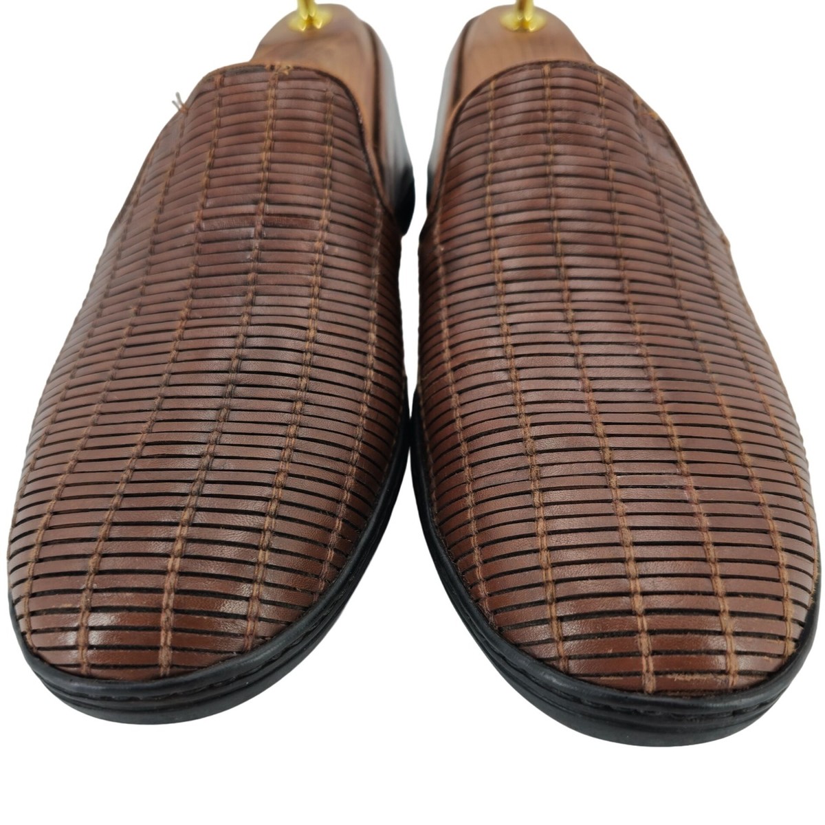 Vintage Bragano Italy Driving Casual Loafers Mens 8M Brown Basket Weave Slip-ons Cole Haan Bragano Italian Leather Woven | Mercari main image 3