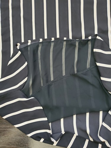Loft Black Stripe Shift Dress Women L Lined NEW $89.50 Semi Sheer Relaxed Sleeve - Picture 10 of 17