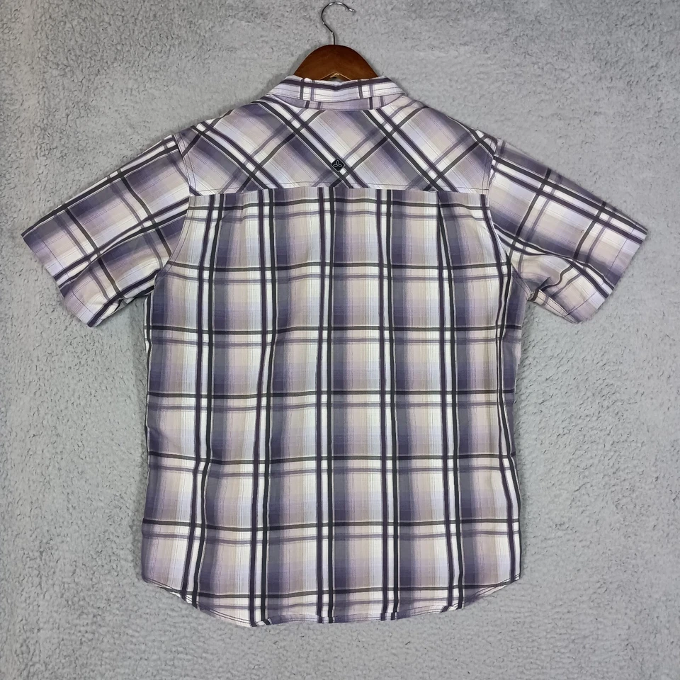 Prana Shirt Men's Medium Purple White Plaid Short Sleeve Button-Up Casual Summer - Image 2 of 4