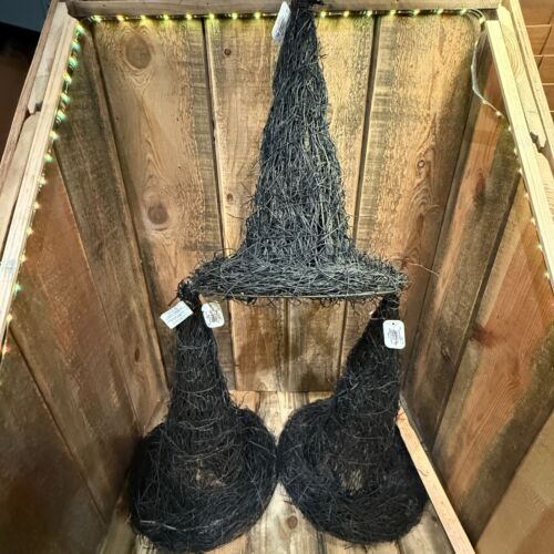POTTERY BARN KIDS BLACK VINE FLOATING WITCH HATS SET OF 3 *RARE DISCONTINUED*